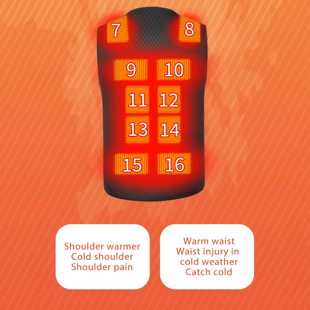 16 Areas Heated Vest USB Infrared Heating Vest Jacket Unisex Winter Electric Heated Vest Outdoor Sports Hiking Oversized M-4XL