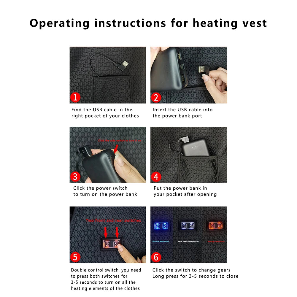 16 Areas Heated Vest USB Infrared Heating Vest Jacket Unisex Winter Electric Heated Vest Outdoor Sports Hiking Oversized M-4XL
