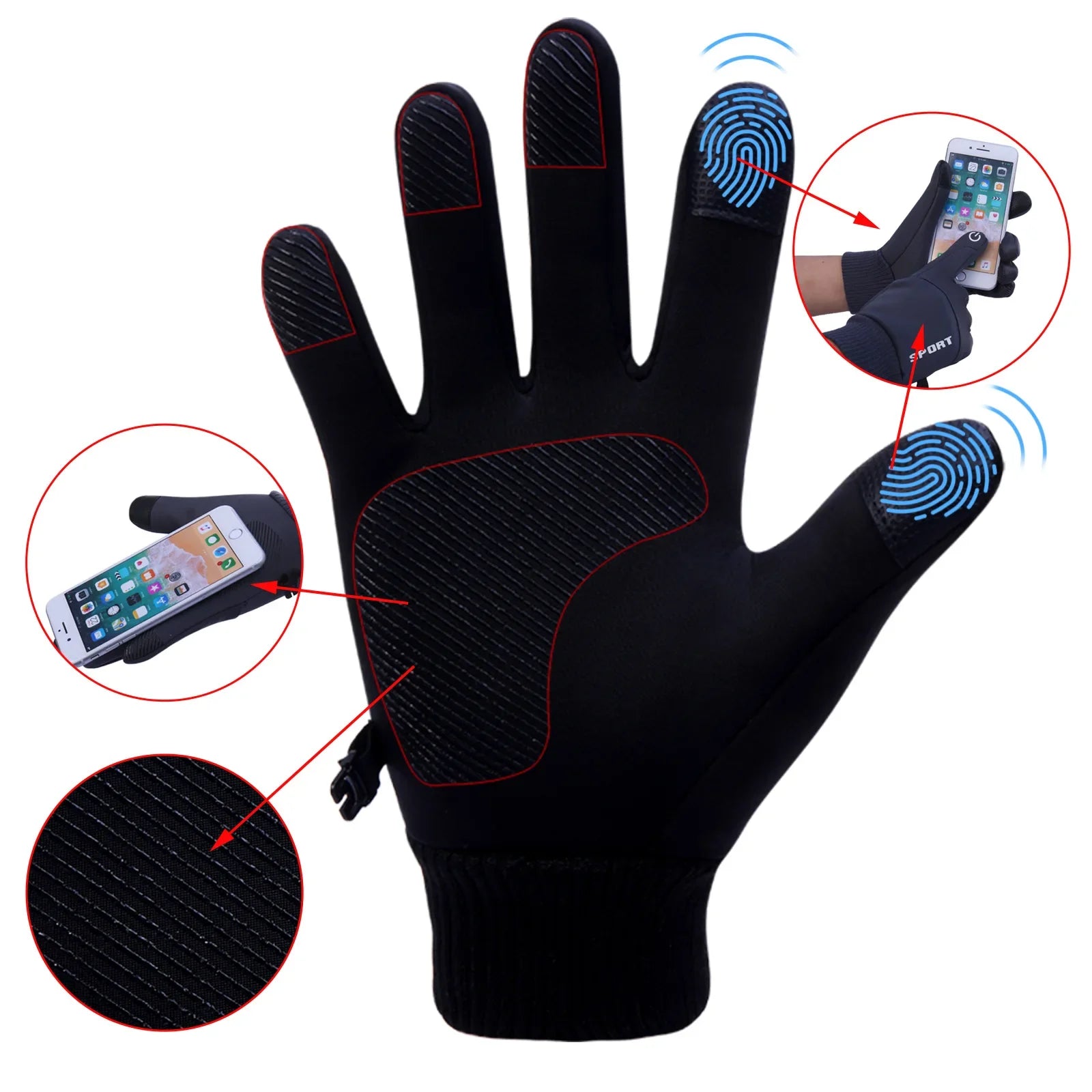 Touch Screen Winter Gloves Men Women Warm Water Resistant Windproof Thermal for Driving Running Ski Riding