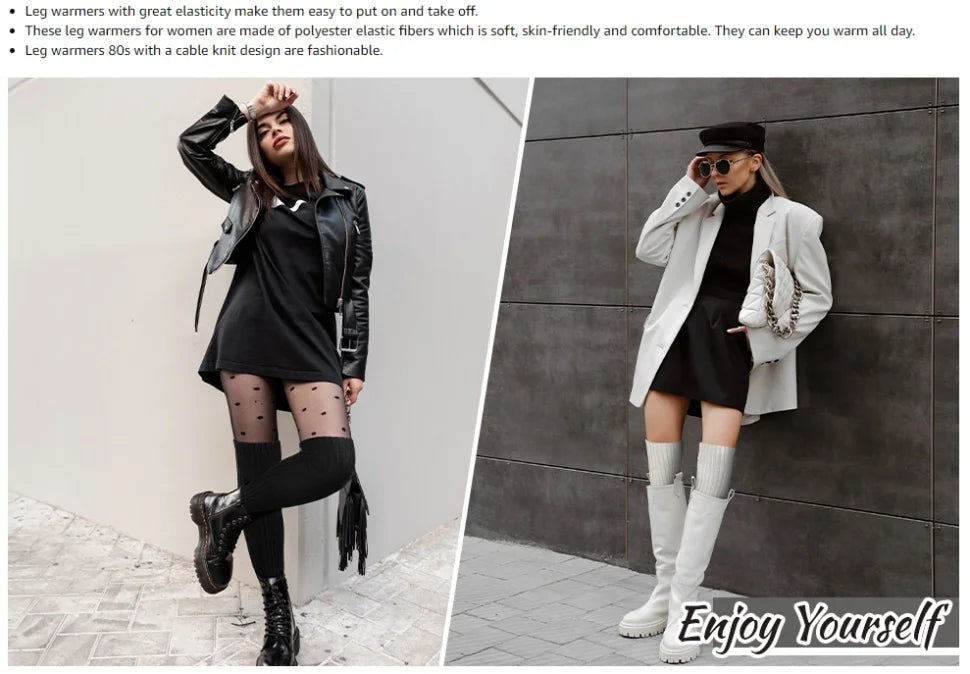 Heated Retro Fashion Knit Leg Warmers for Women - Party Dance Sports Yoga Running Hiking Warm-Up Knitted Leggings