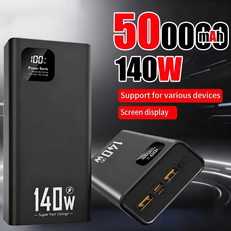 500000mAh Ultra Large Capacity Power Bank 140W Super Fast Charging Portable Mobile Power Digital Display External Battery