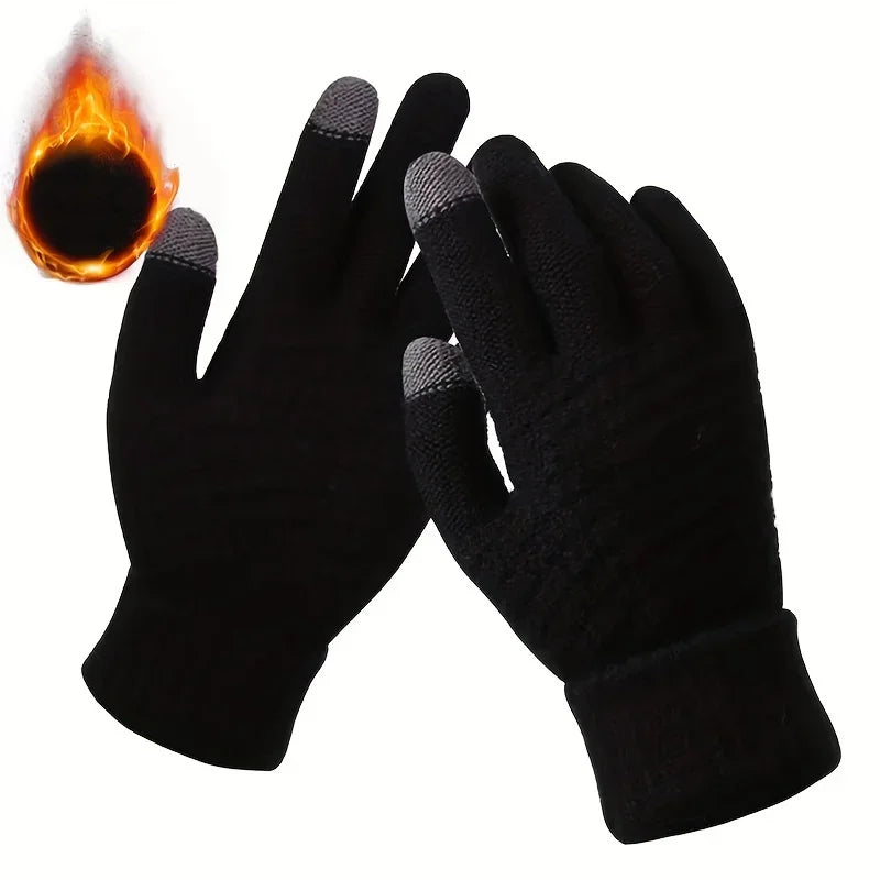 Thermal Touchscreen Gloves for Winter Windproof Anti-slip Knitted Gloves with Elastic Cuff for Outdoor Skiing Fishing Hiking