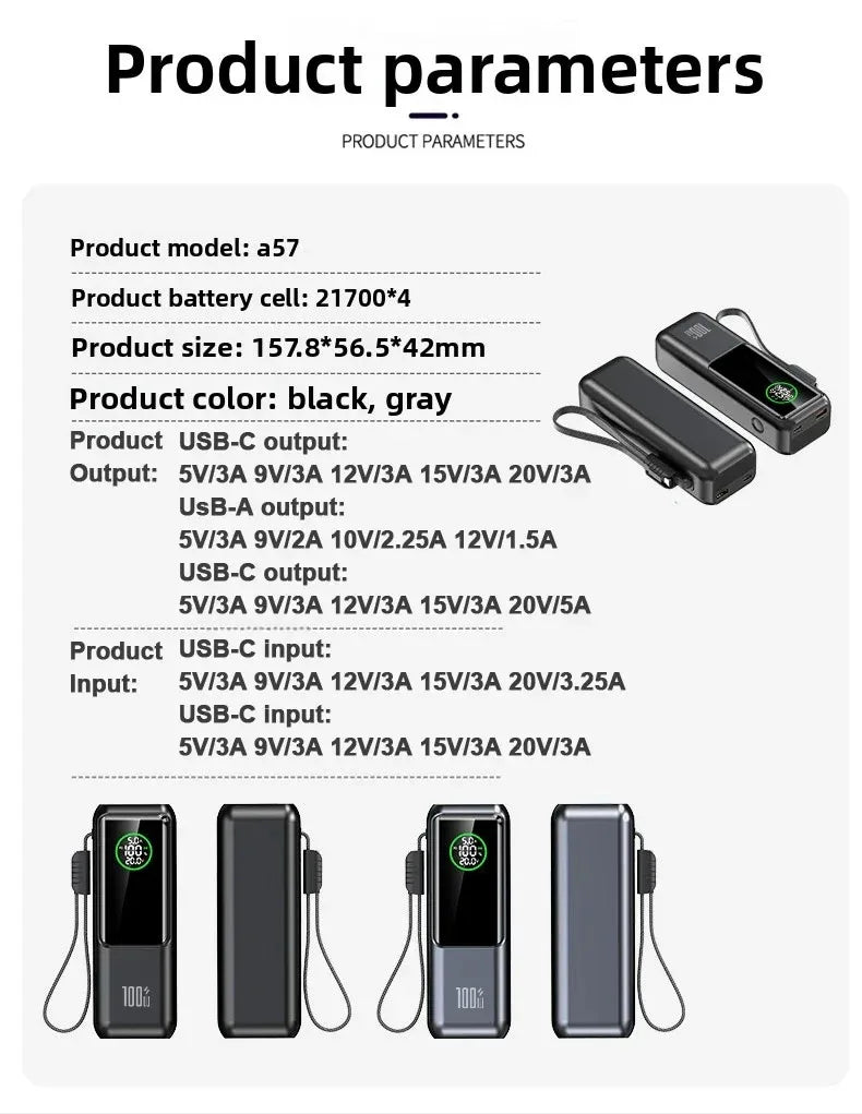 30000mAh Super Capacity Power Bank 100W Super Fast Charging Mobile Power Portable External Power For IOS Android Laptop Tablet