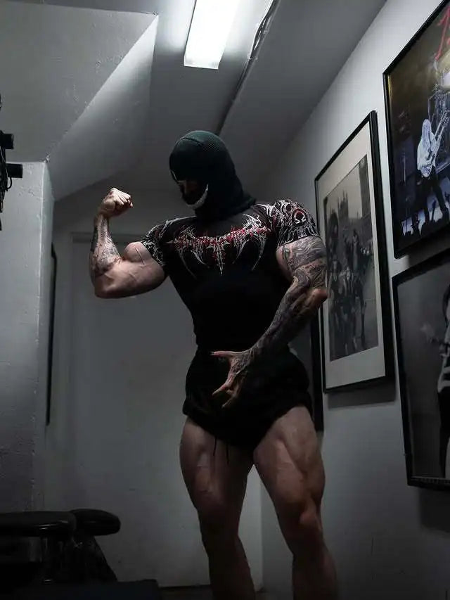 Compression T-shirt Gothic Metal Print Men Women Punk Streetwear Short Sleeve Fitness Top Slim Fit Y2k Aesthetic Unisex Gym Tee