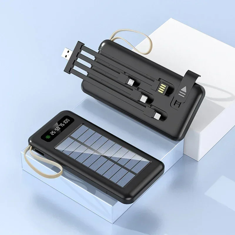 Solar Power Bank 500000mAh Fast Charging Powerbank High Capacity Portable Mobile Power Flashlight Built in 4 Cables Battery