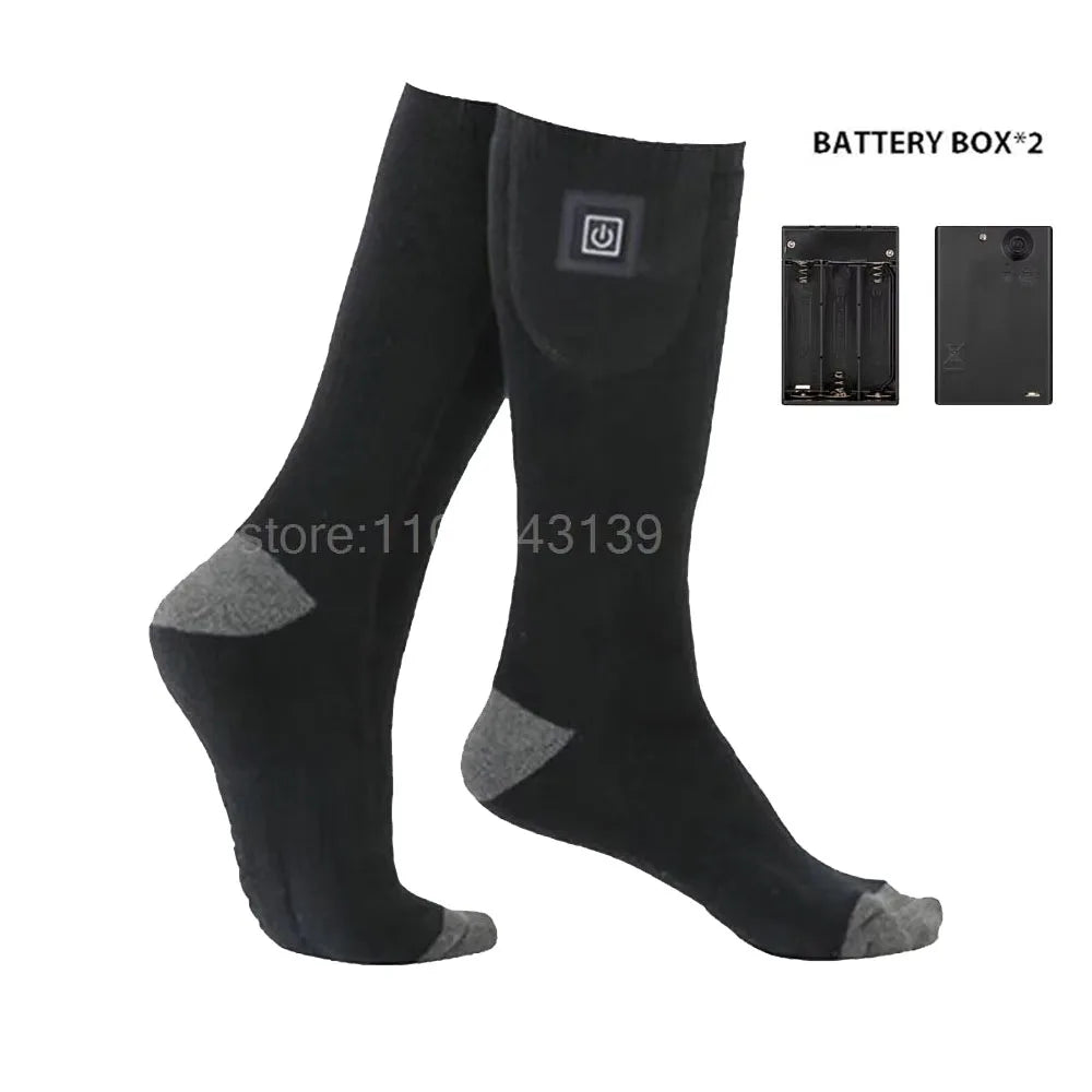 Winter Heated Socks With Battery Box Thermal Socks Women Men Heating Foot Warmer Electric Fever Socks Hiking Ski Warm Outdoor