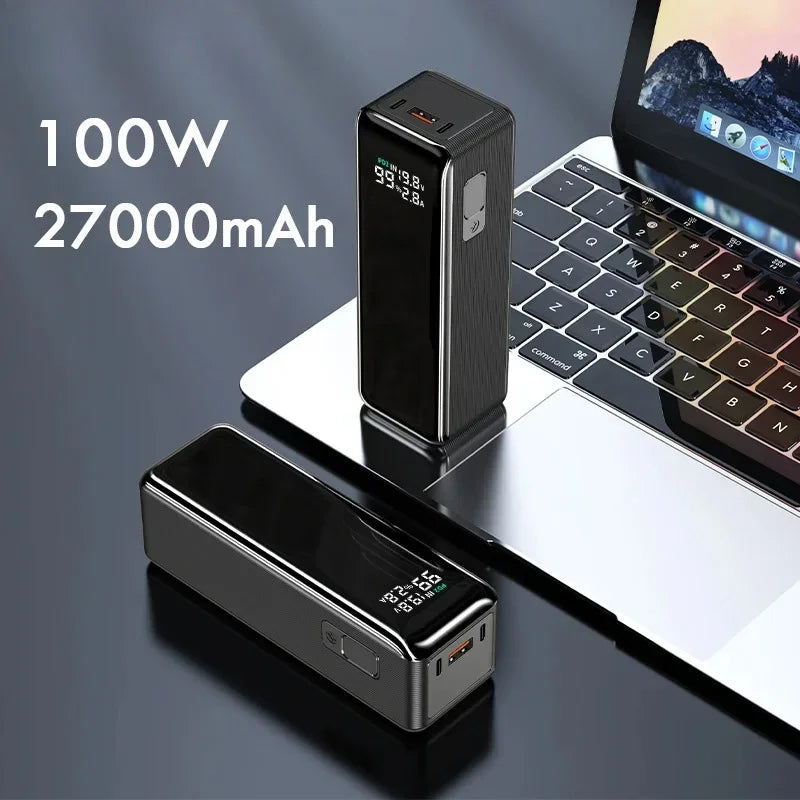 Large Capacity 100W Power Bank Portable 27000mAh Fast Charger External Spare Battery Powerful Powerbank For laptop iPhone Xiaomi