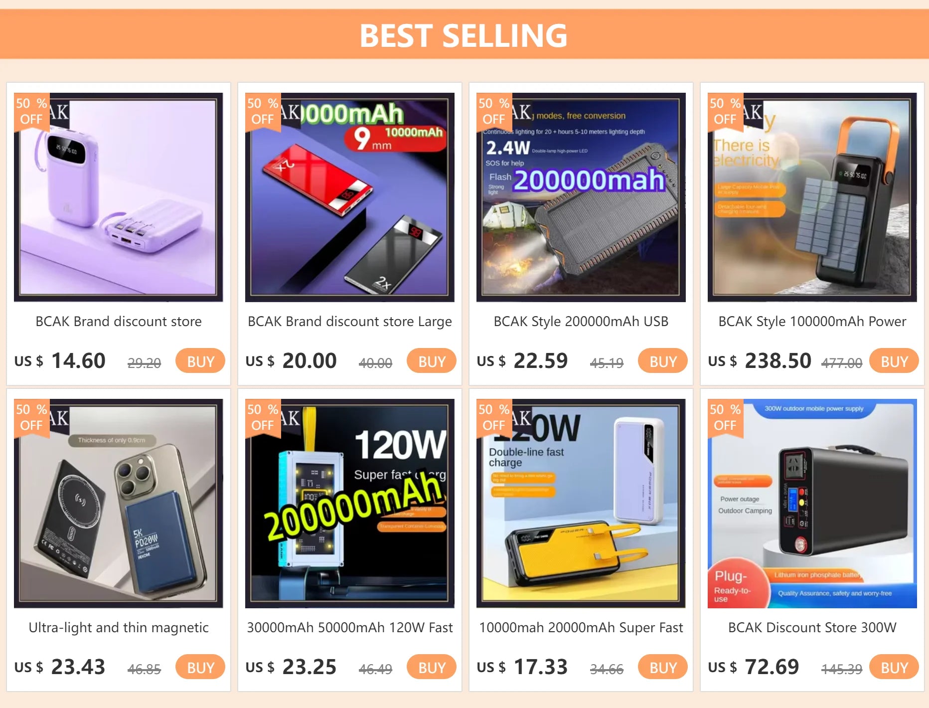 BCAK Style 500000mah 100000mah 200000mah 300000mah Upgraded Version Super power bank fast charge with LED Super Large Capacity