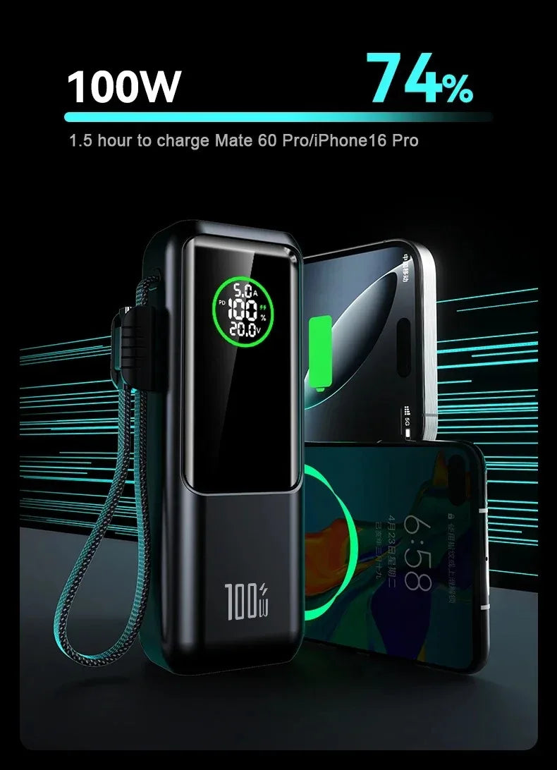 30000mAh Super Capacity Power Bank 100W Super Fast Charging Mobile Power Portable External Power For IOS Android Laptop Tablet