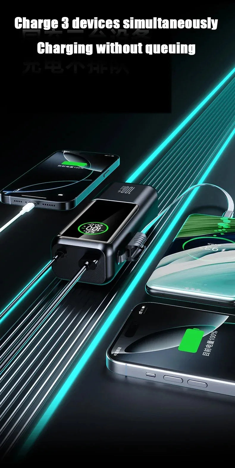 30000mAh Super Capacity Power Bank 100W Super Fast Charging Mobile Power Portable External Power For IOS Android Laptop Tablet