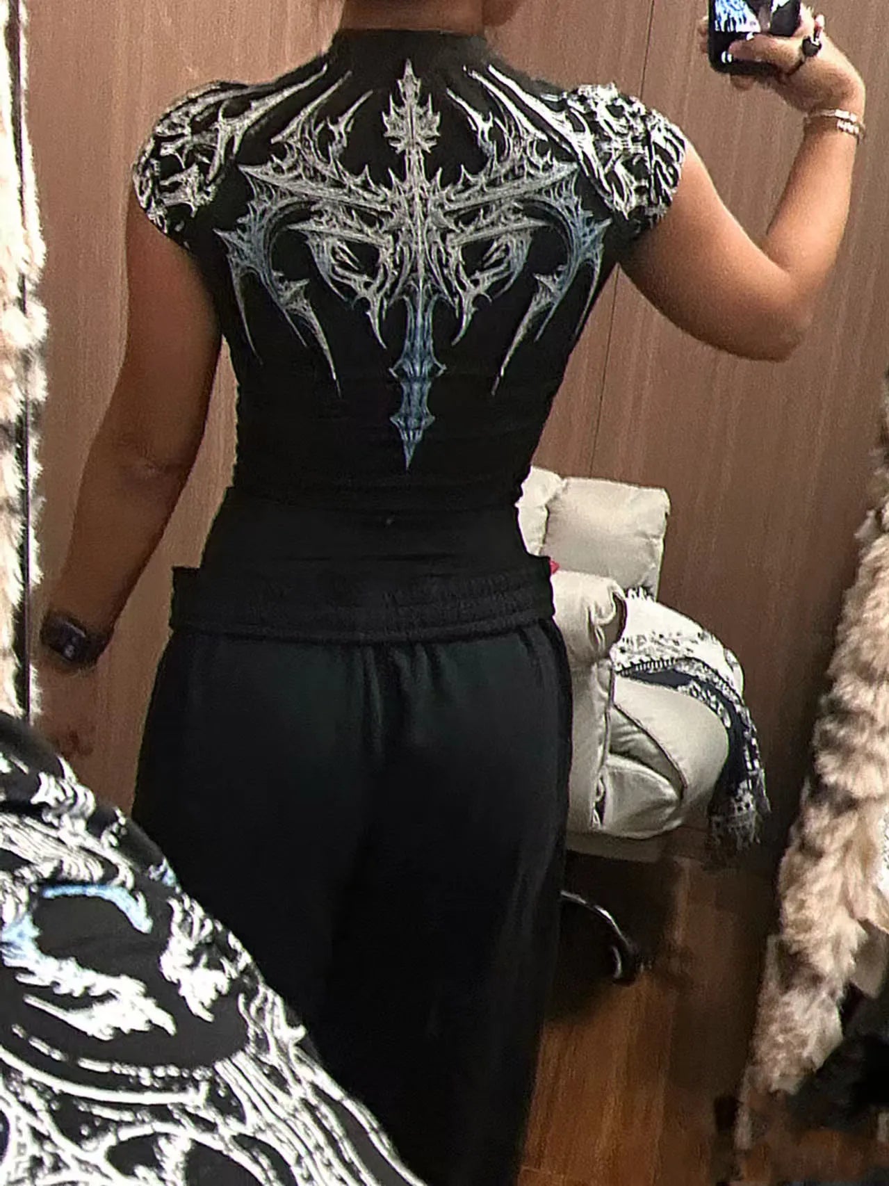 Compression T-shirt Gothic Metal Print Men Women Punk Streetwear Short Sleeve Fitness Top Slim Fit Y2k Aesthetic Unisex Gym Tee