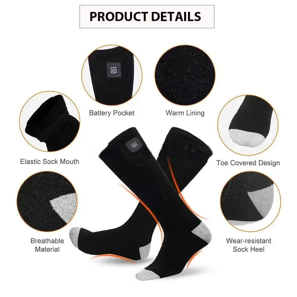 Heating Socks with Battery Box Rechargeable Anti-Cold Men Thermal Heated Foot Warmer Outdoor Camping Ski Sports Winter