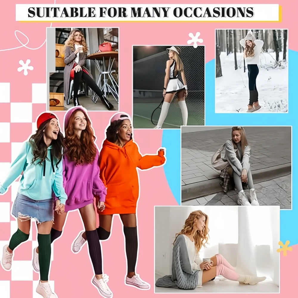 Heated Retro Fashion Knit Leg Warmers for Women - Party Dance Sports Yoga Running Hiking Warm-Up Knitted Leggings