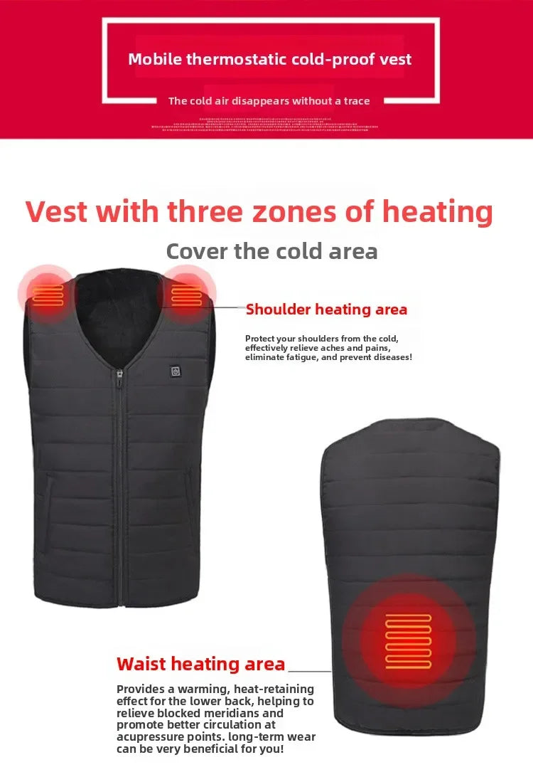 Heated Vest for Men Women 12-Zone Smart Electric Heating Vest USB Rechargeable Thermal Fleece Lined Winter Warm Vest Outdoor