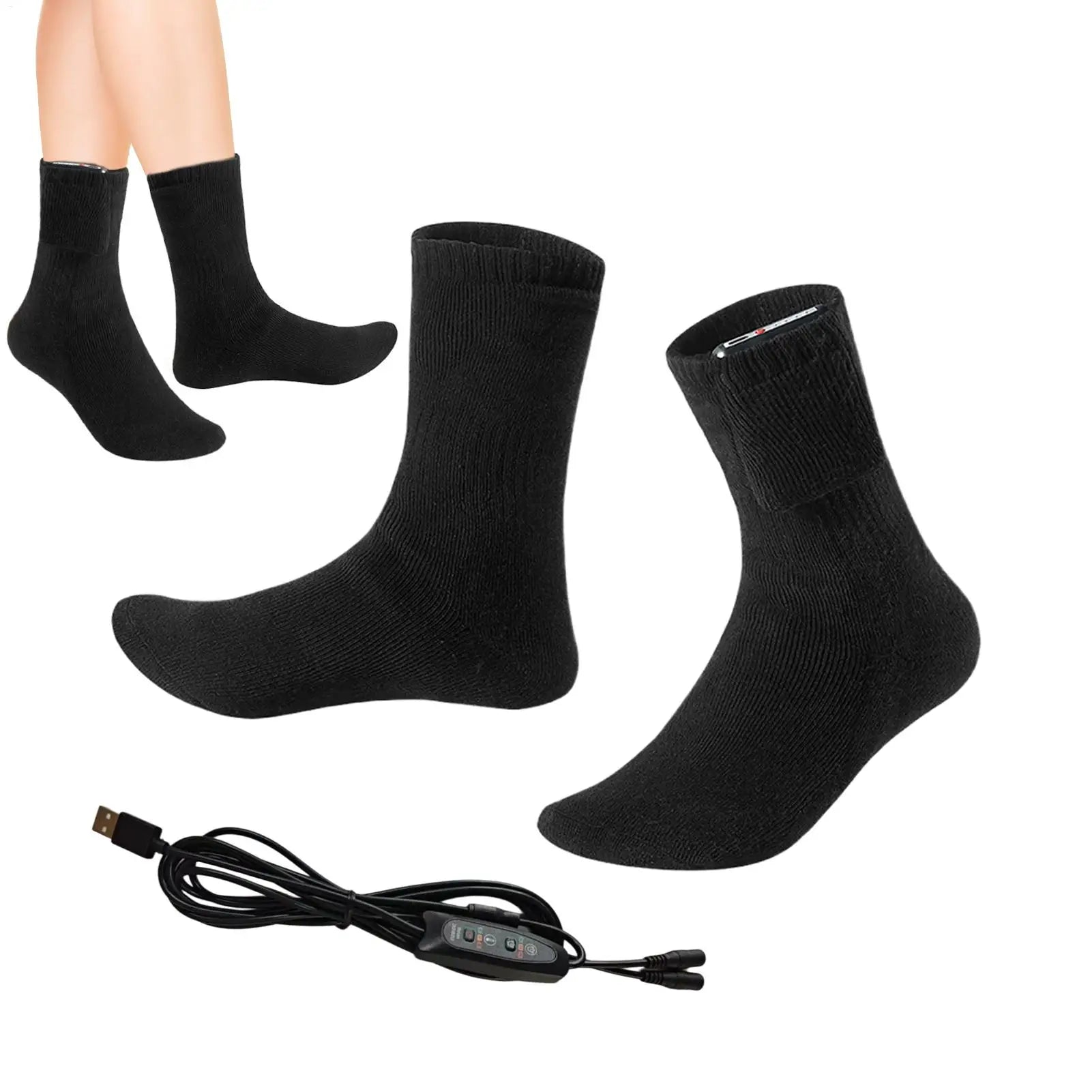 Heated Socks USB Electric Heating Warm Comfortable for Ski Snowboarding Winter Sports Outdoor Activities Travel Camping Home