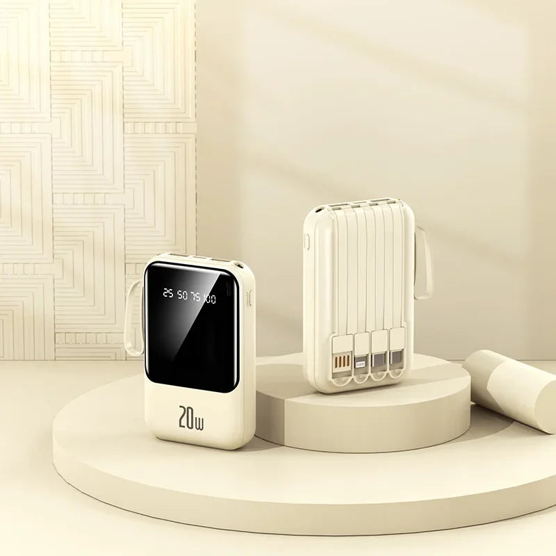 Large capacity 20000 mAh power bank with built-in charging cable and mobile power lithium polymer battery power bank