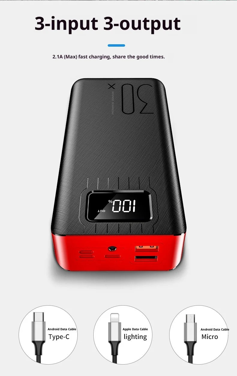 Power bank with a large capacity of 30000 mAh fast charging for mobile phones mobile power bank charging digital display