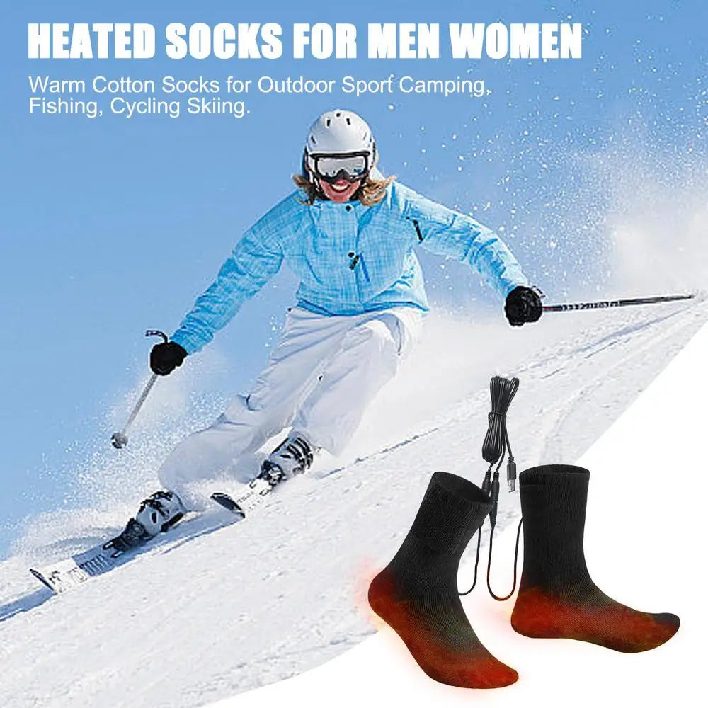 Heating Socks Rechargeable USB Electric Heated Socks Anti-Cold Unisex Thermal Heated Foot Warmer Outdoor Camping Ski Sports