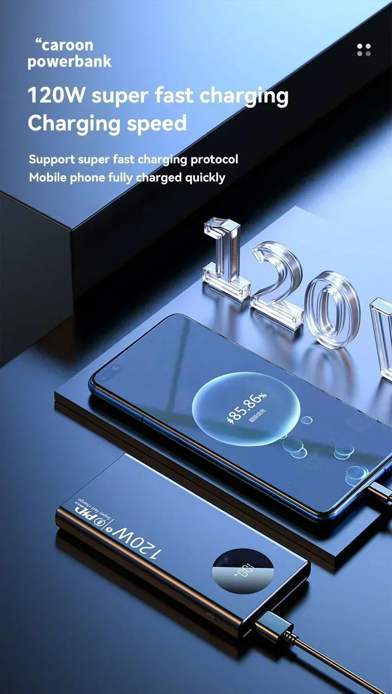 200000mAh Power Bank 120W Super Fast Charging Power Bank High Capacity External Battery With Digital Display For Iphone Xiaomi
