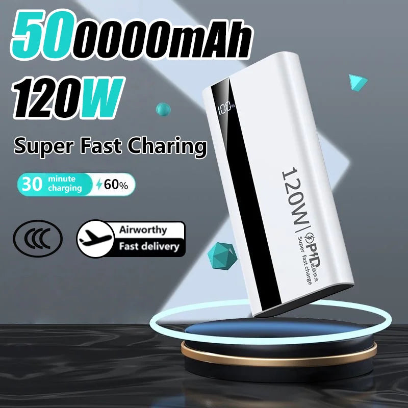 500000mAh High Capacity Power Bank 120W Super Fast Charging Portable External Battery Powerbank for iPhone Huawei