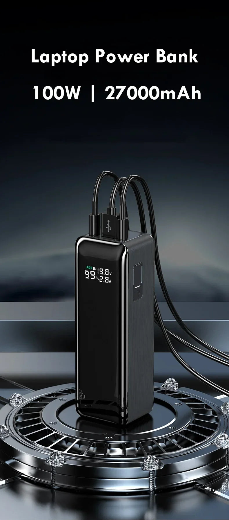 Large Capacity 100W Power Bank Portable 27000mAh Fast Charger External Spare Battery Powerful Powerbank For laptop iPhone Xiaomi