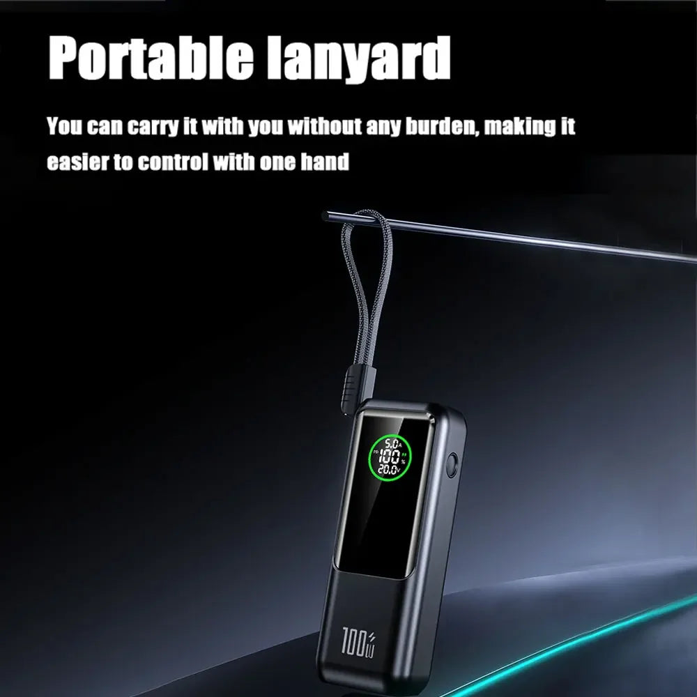 20000mAh Powerbank High Capacity 100W Fast Charging External Battery Built-in Cable Portable Power Bank for Laptop Tablet Phone