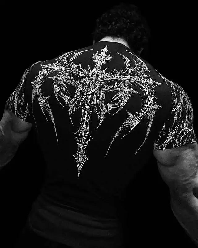 Compression T-shirt Gothic Metal Print Men Women Punk Streetwear Short Sleeve Fitness Top Slim Fit Y2k Aesthetic Unisex Gym Tee