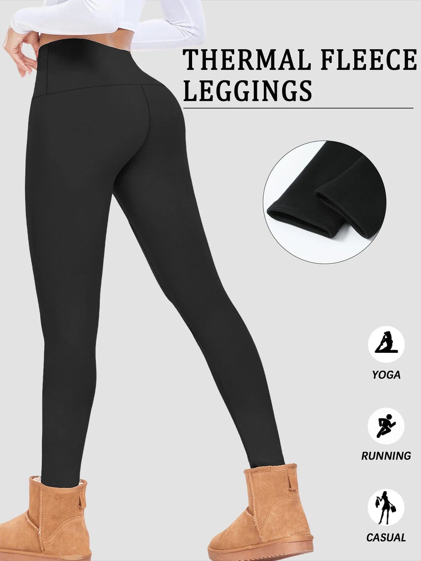 Thermal leggings for women featuring fleece lining and high waist design. Perfect for winter running and outdoor workout comfort