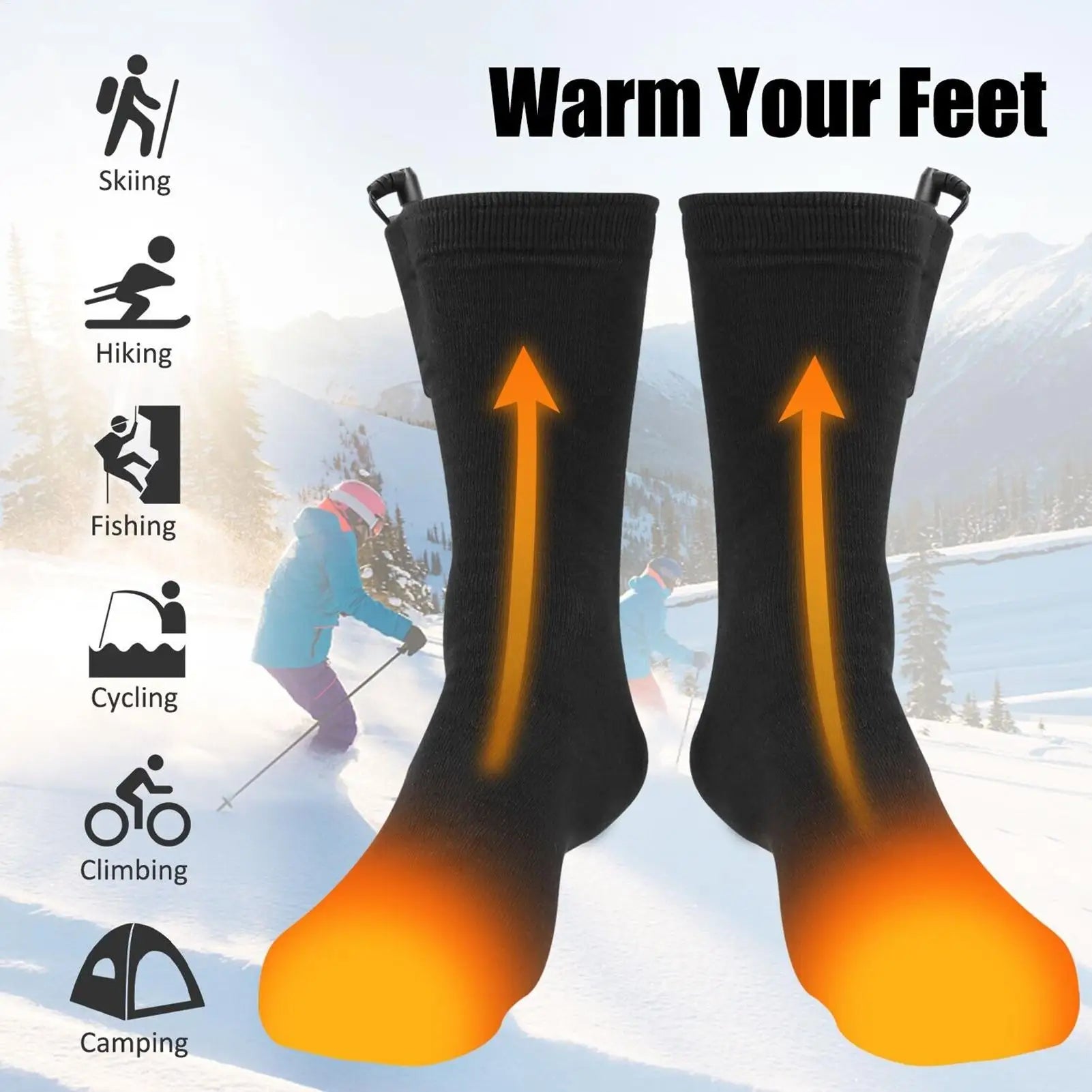 Electric Heated Socks Cold-Proof Quick Heating Long Foot Warmer Socks Breathable USB Heated Socks for Hiking Traveling Walking