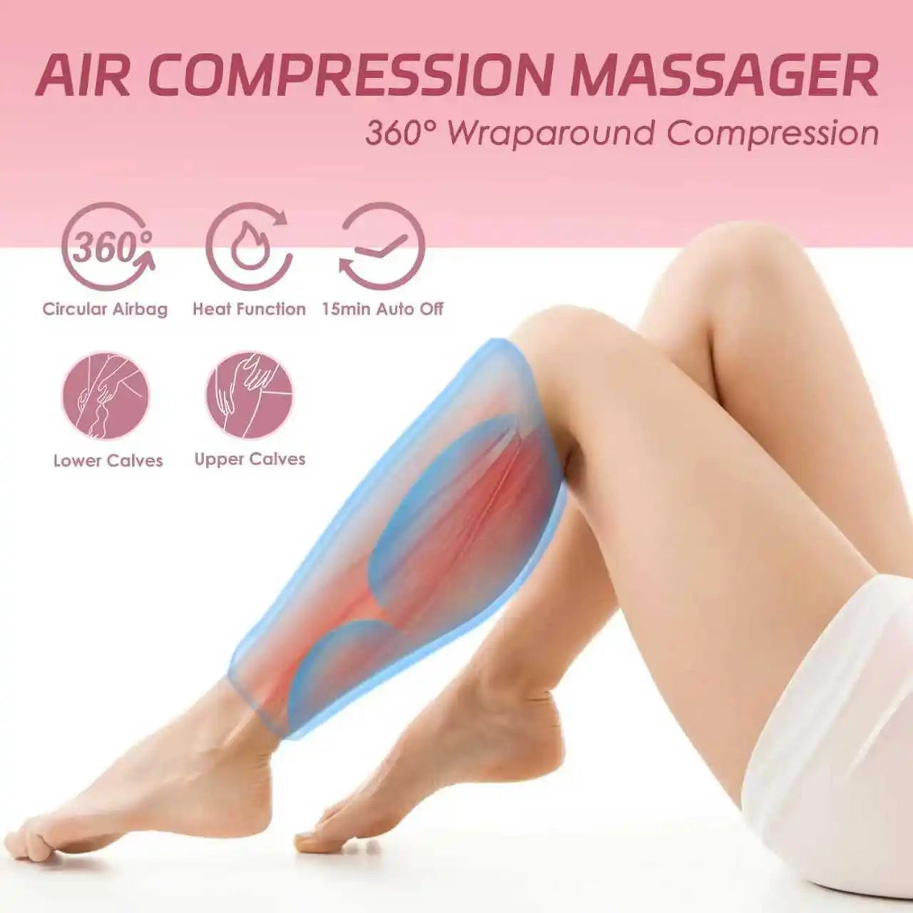 Leg Massager with Heat and Compression, Legs Massage for Circulation and Pain Relief , Heating Calf Leg Air Compression Massager