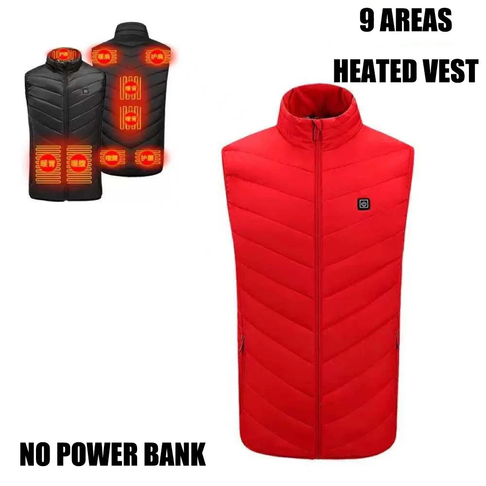 Heated Vest for Men and Women, USB Heated Jacket, Sportswear, Coat, Outdoor, Hunting, New, 9 Areas, 4XL, Winter