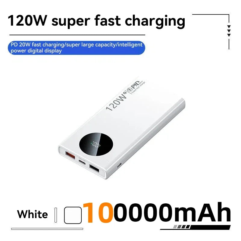 200000mAh Power Bank 120W Super Fast Charging Power Bank High Capacity External Battery With Digital Display For Iphone Xiaomi