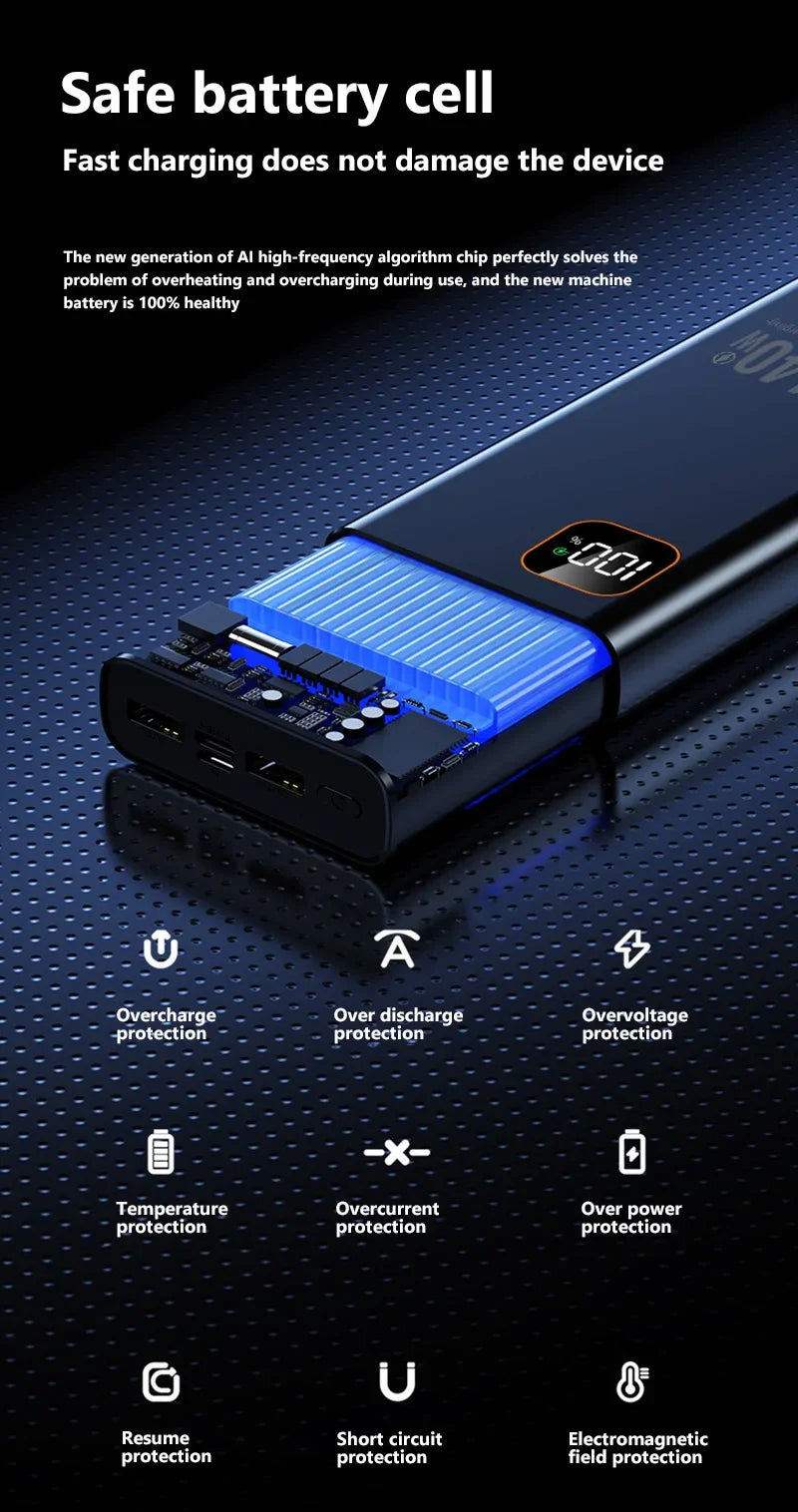 500000mAh Ultra Large Capacity Power Bank 140W Super Fast Charging Portable Mobile Power Digital Display External Battery