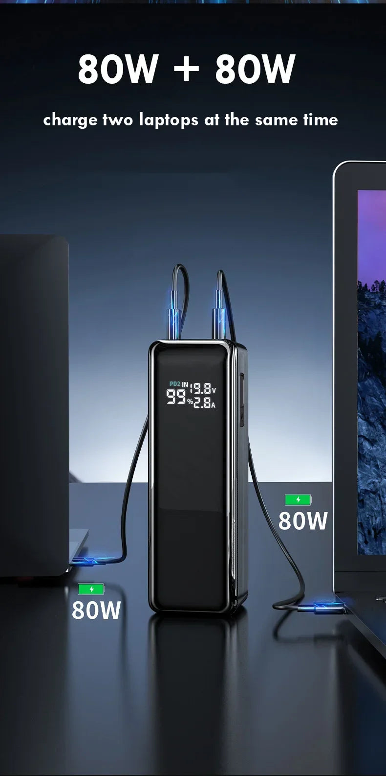 Large Capacity 100W Power Bank Portable 27000mAh Fast Charger External Spare Battery Powerful Powerbank For laptop iPhone Xiaomi