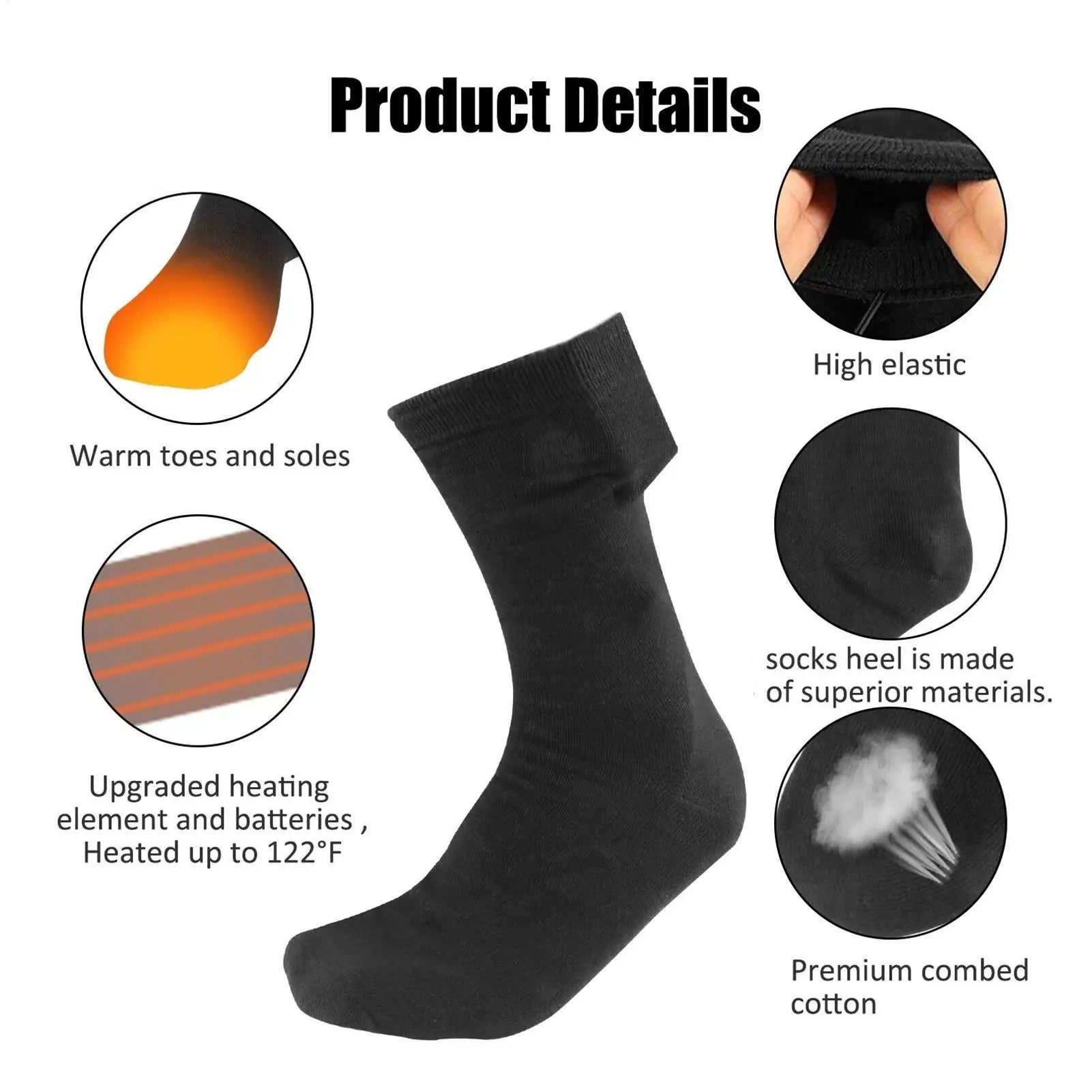 Breathable USB Heated Socks Electric Heated Socks Cold-Proof Quick Heating Long Foot Warmer Socks For Hiking Traveling Walking