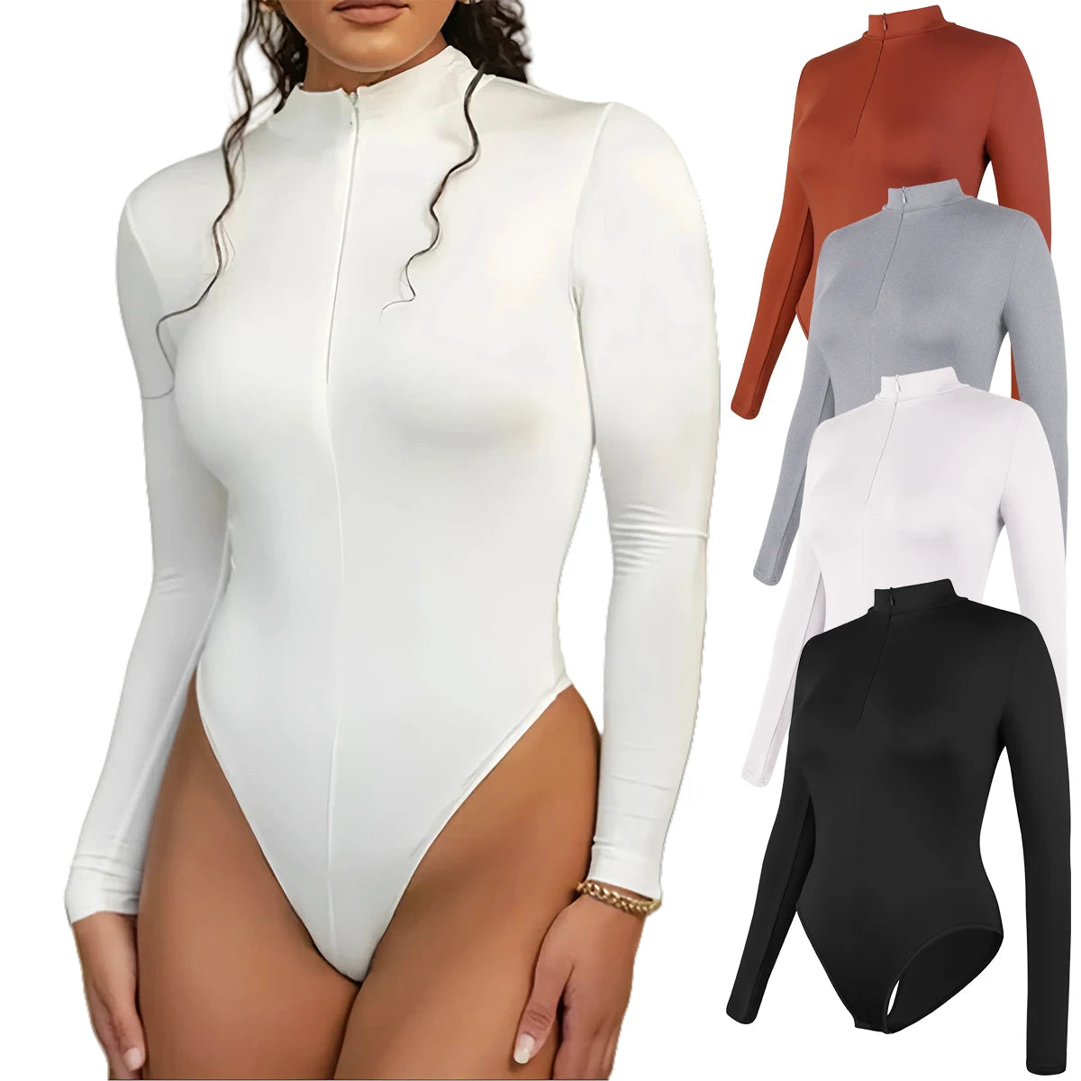 Womens Compression Thermal Shirts Fleece Lined Long Sleeve Zip High Neck Slim Fit Bodysuit Tops for Winter Cold Weather