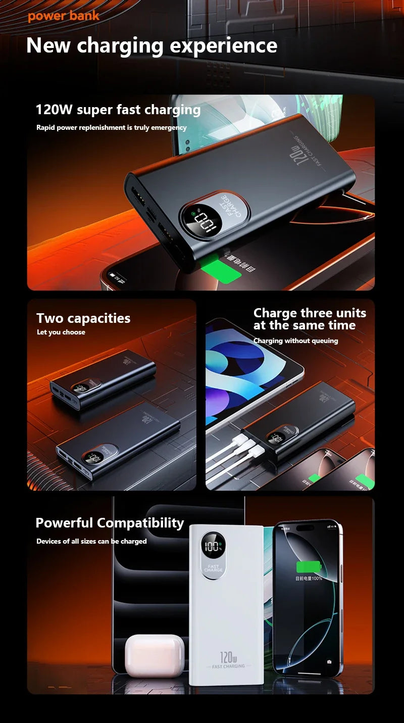 2026NEW Power Bank 500000mAh Large Capacity 120W Super Fast Charging With Portable Digital Display Supply For Various Phones
