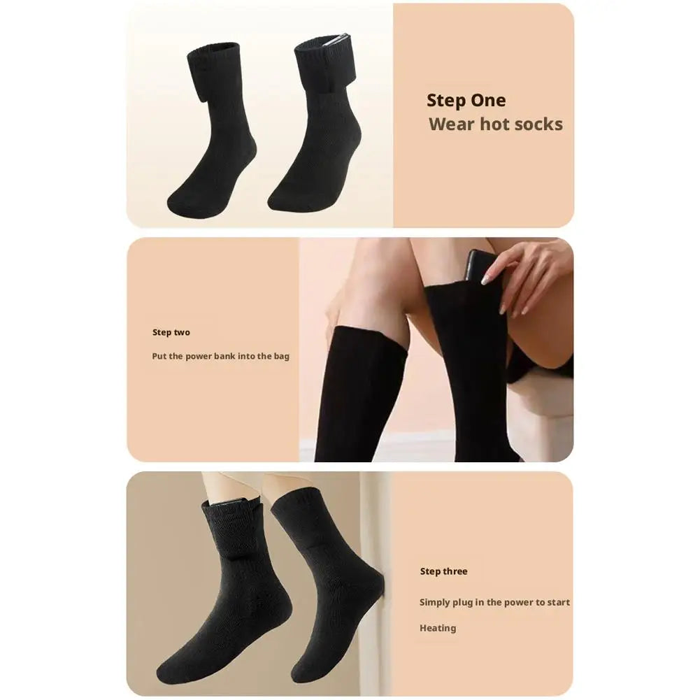 USB Heated Socks (Battery Not Included) - Full Foot Heating Warm Socks, Winter Skiing Outdoor Sports Thermal Electric Heat Socks