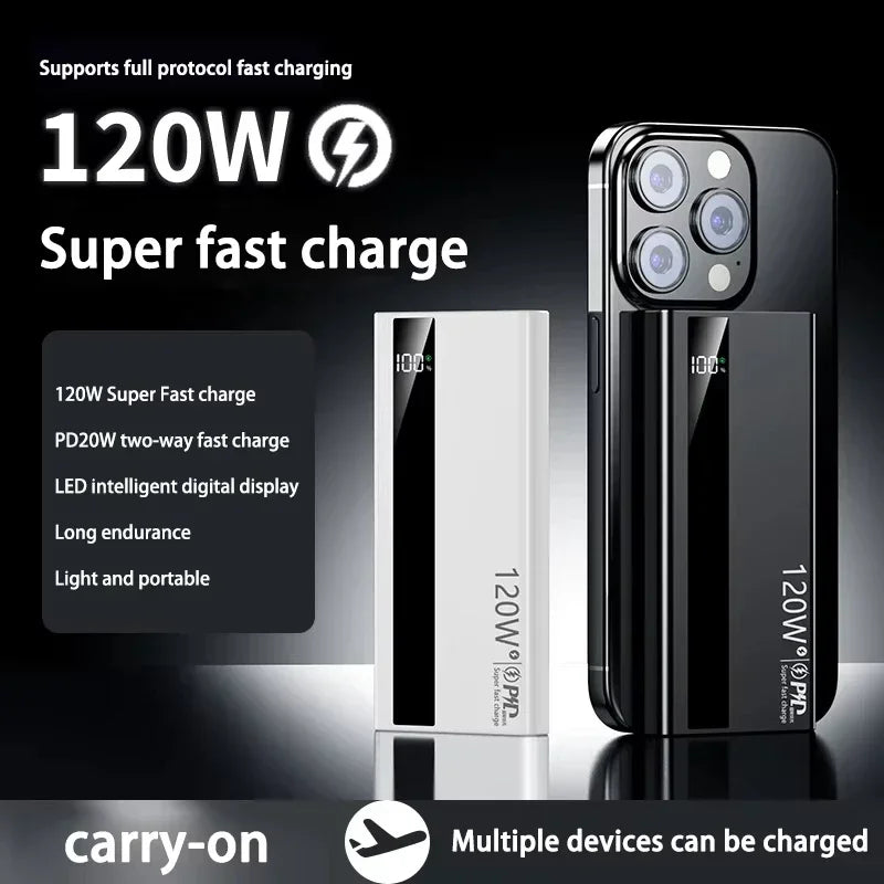 500000mAh High Capacity PowerBank 120W Super Fast Charging Portable External Battery Powerbank for iphone Huawei