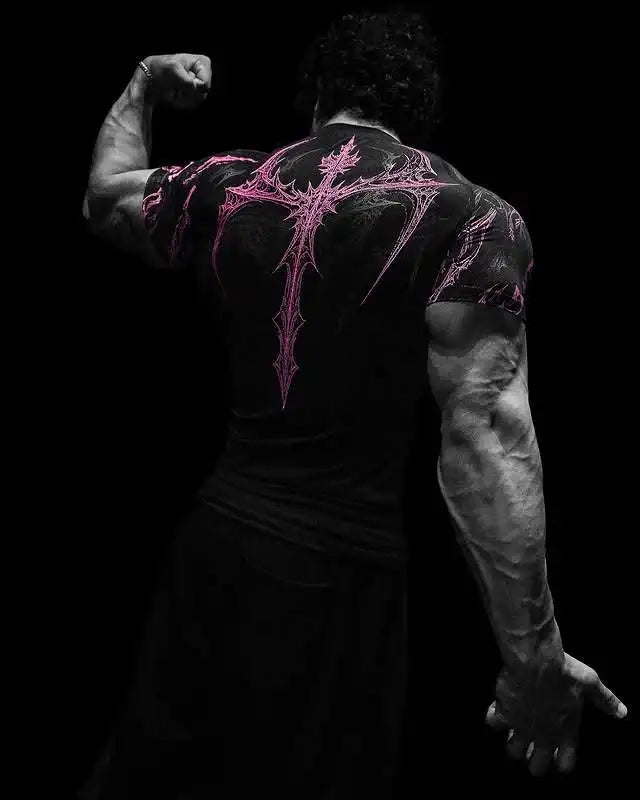 Compression T-shirt Gothic Metal Print Men Women Punk Streetwear Short Sleeve Fitness Top Slim Fit Y2k Aesthetic Unisex Gym Tee