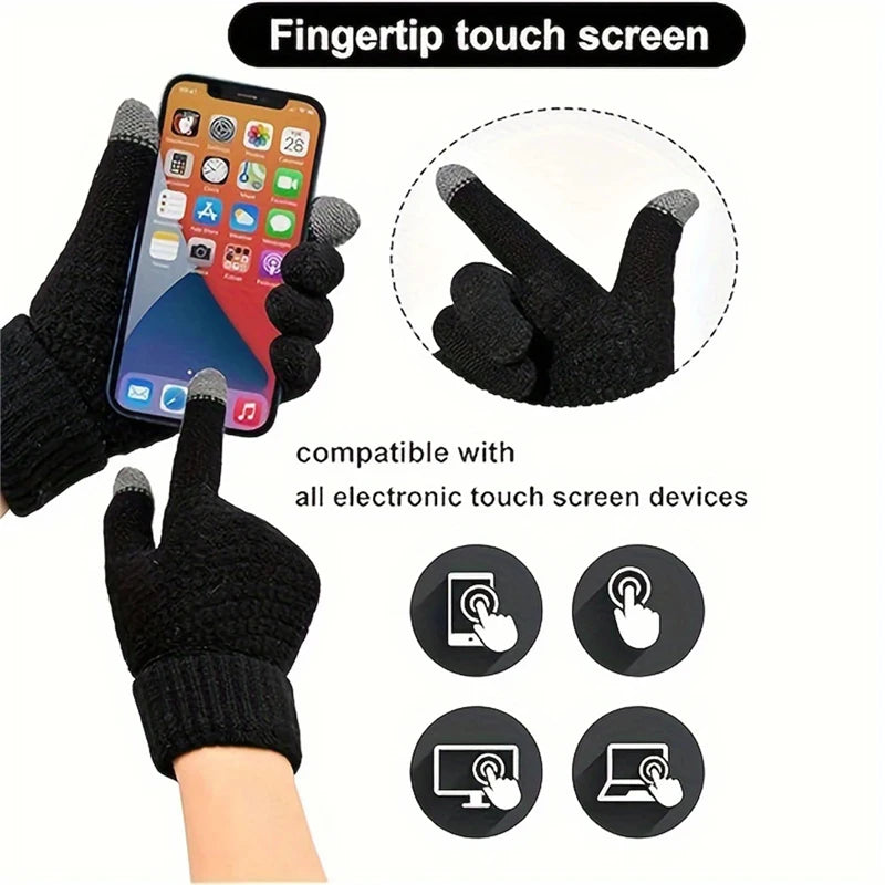 Thermal Touchscreen Gloves for Winter Windproof Anti-slip Knitted Gloves with Elastic Cuff for Outdoor Skiing Fishing Hiking