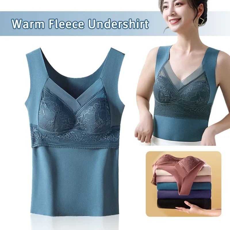 Thermal Tank Top for Women Cold Weather Warm Underwear Vest with buit-in Bra Lace Camisole Undershirt Tops Soft Under Clothes