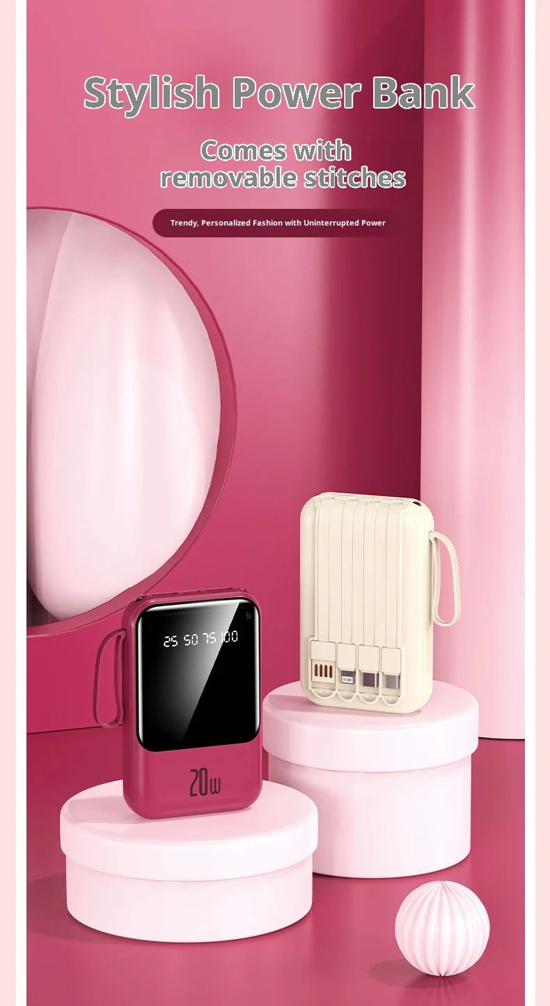 Large capacity 20000 mAh power bank with built-in charging cable and mobile power lithium polymer battery power bank