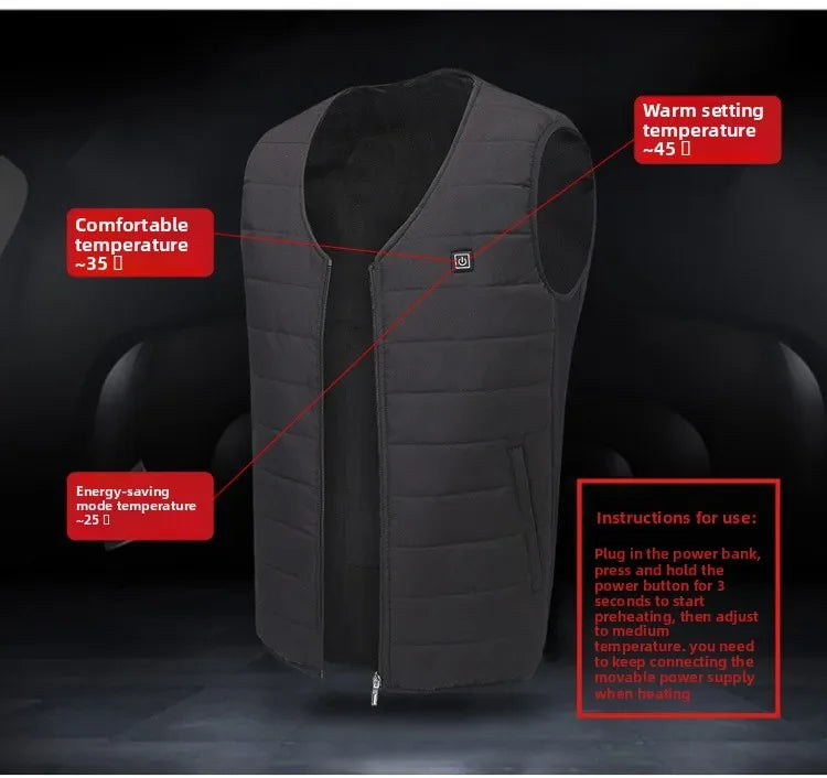 Heated Vest for Men Women 12-Zone Smart Electric Heating Vest USB Rechargeable Thermal Fleece Lined Winter Warm Vest Outdoor