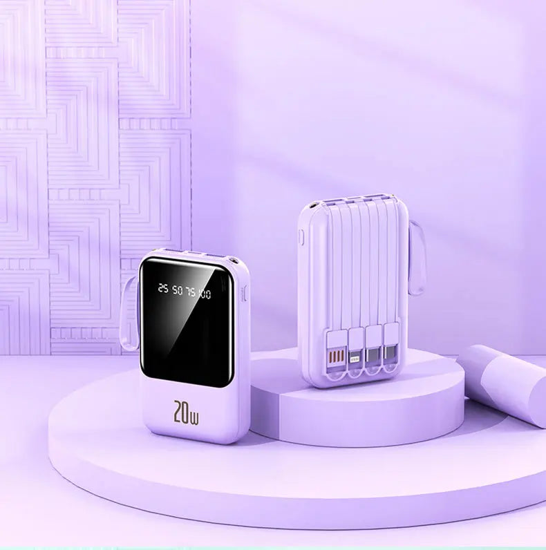 Large capacity 20000 mAh power bank with built-in charging cable and mobile power lithium polymer battery power bank