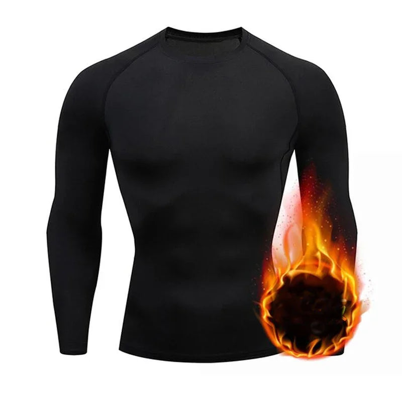 Men Thermal Underwear Thermal Shirt Tops Fleece Undershirt Round Neck t-Shirt Inner Wear Compression Shirts Winter Man Clothes