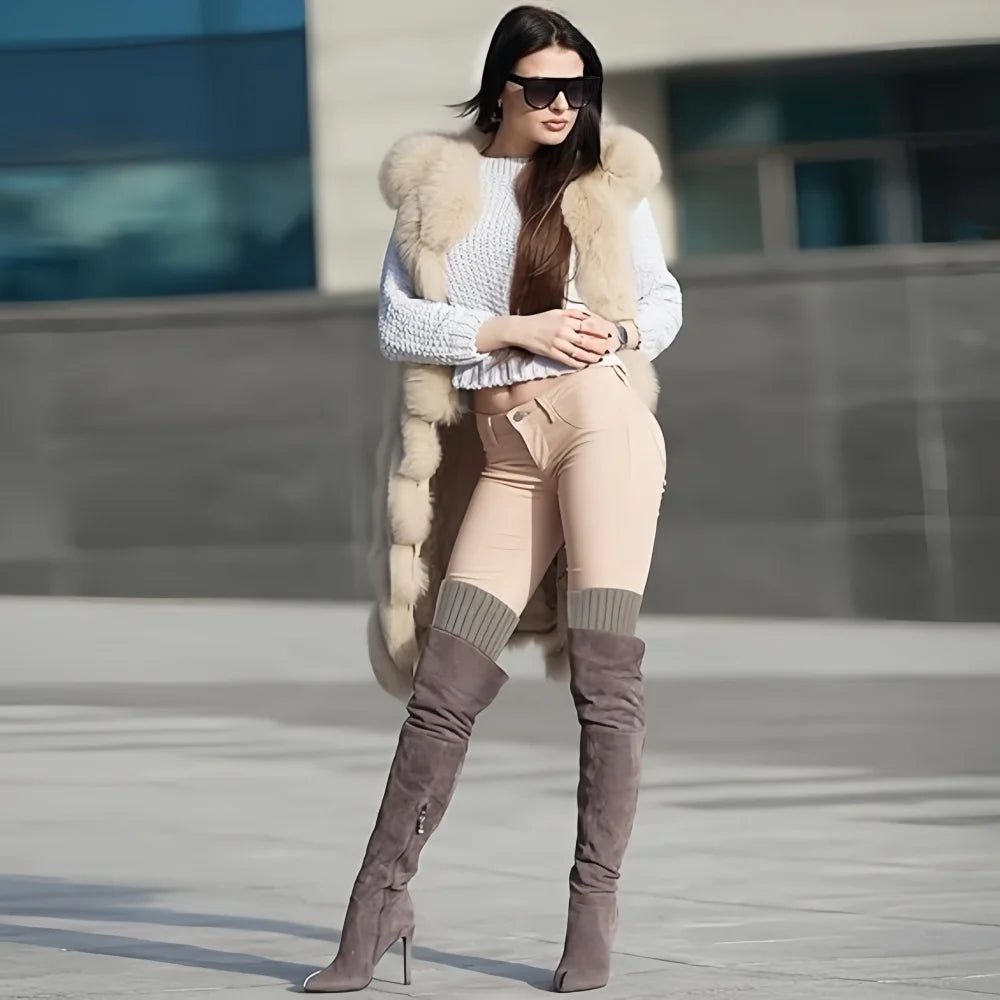 Heated Retro Fashion Knit Leg Warmers for Women - Party Dance Sports Yoga Running Hiking Warm-Up Knitted Leggings