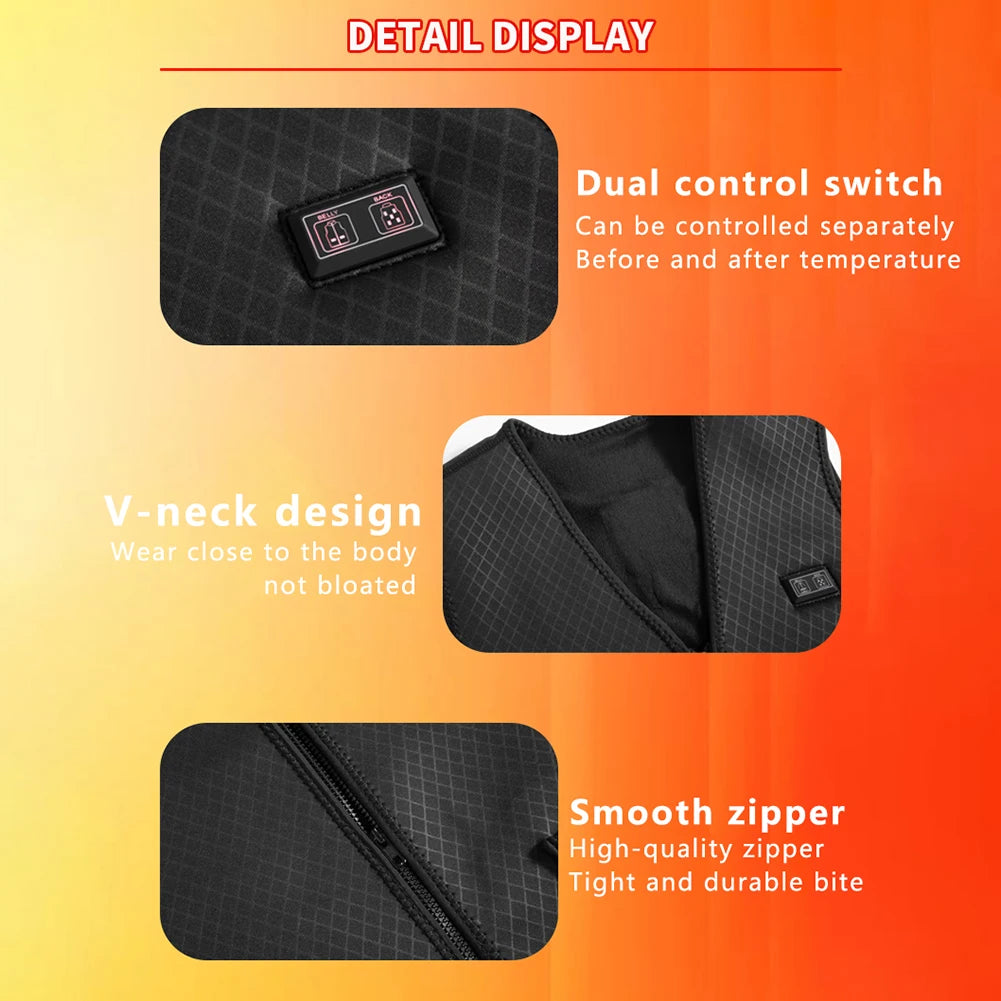 16 Areas Heated Vest USB Infrared Heating Vest Jacket Unisex Winter Electric Heated Vest Outdoor Sports Hiking Oversized M-4XL