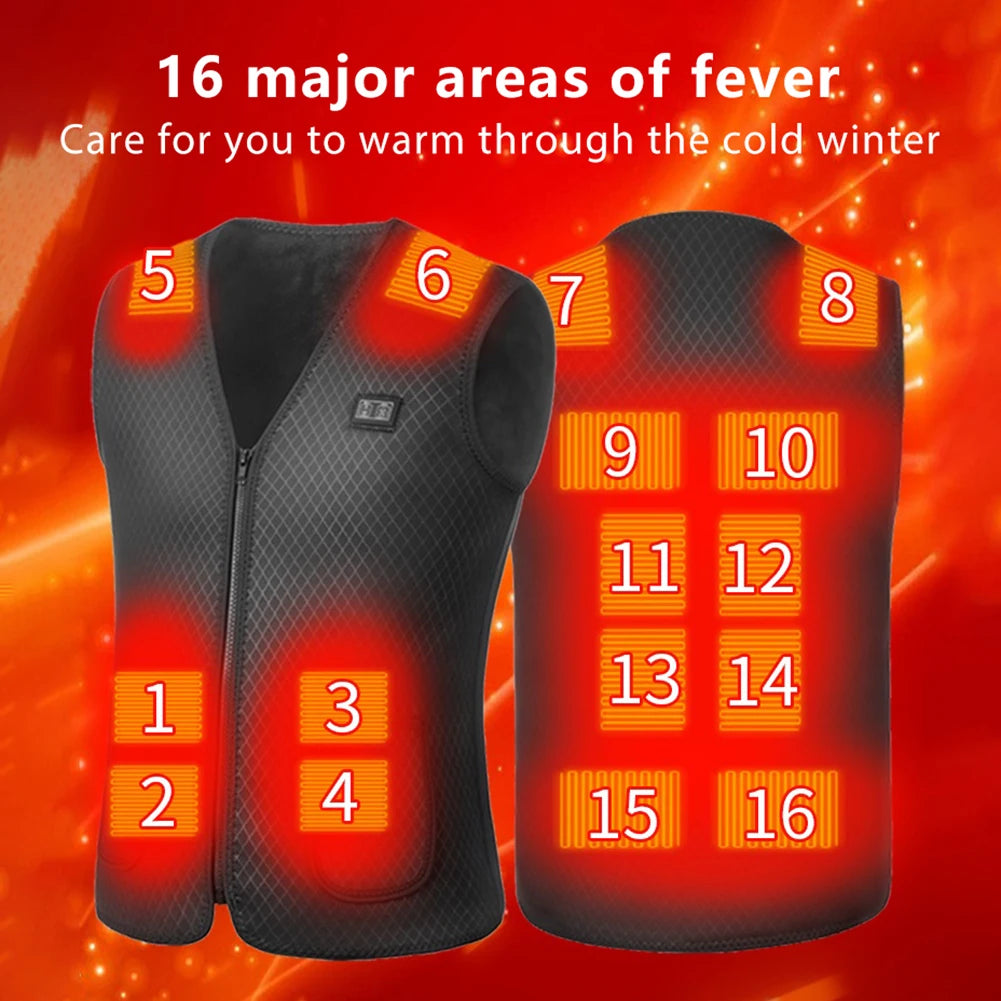 16 Areas Heated Vest USB Infrared Heating Vest Jacket Unisex Winter Electric Heated Vest Outdoor Sports Hiking Oversized M-4XL