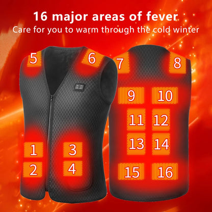 16 Areas Heated Vest USB Infrared Heating Vest Jacket Unisex Winter Electric Heated Vest Outdoor Sports Hiking Oversized M-4XL